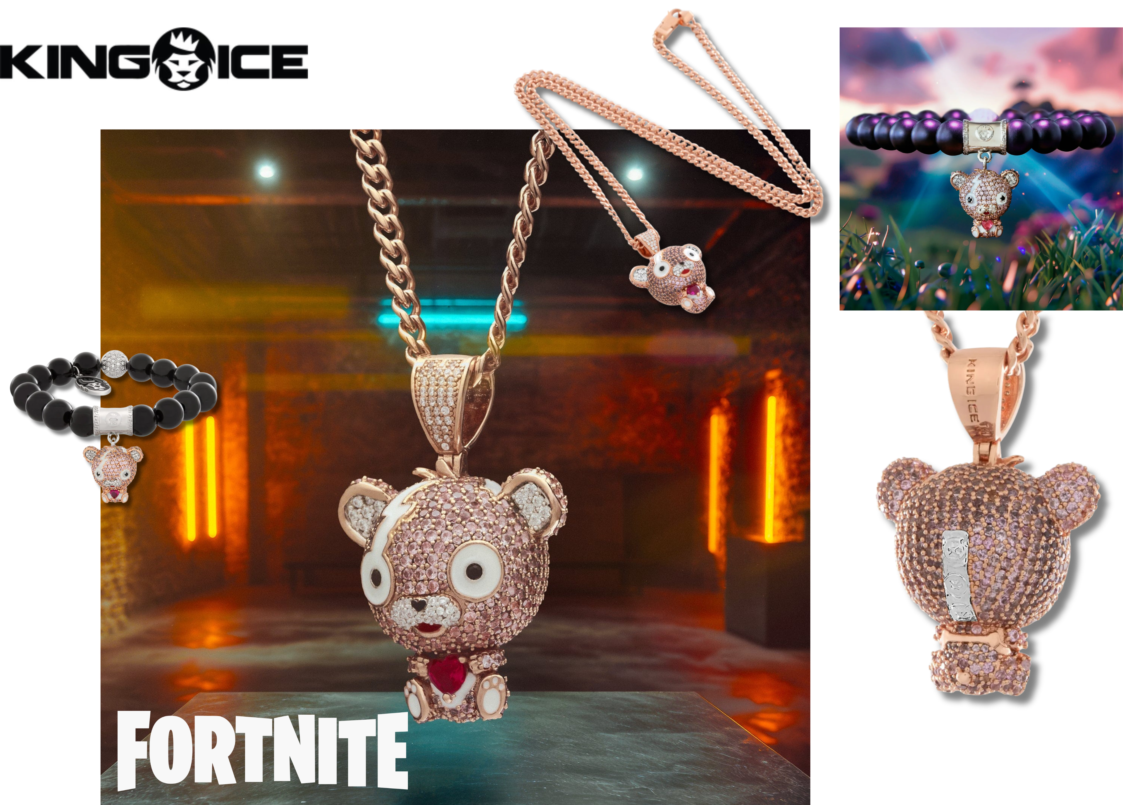 Cuddlebear Cutie Necklace and Bracelet — Fortnite’s fan-favourite bear reimagined in icy streetwear style.