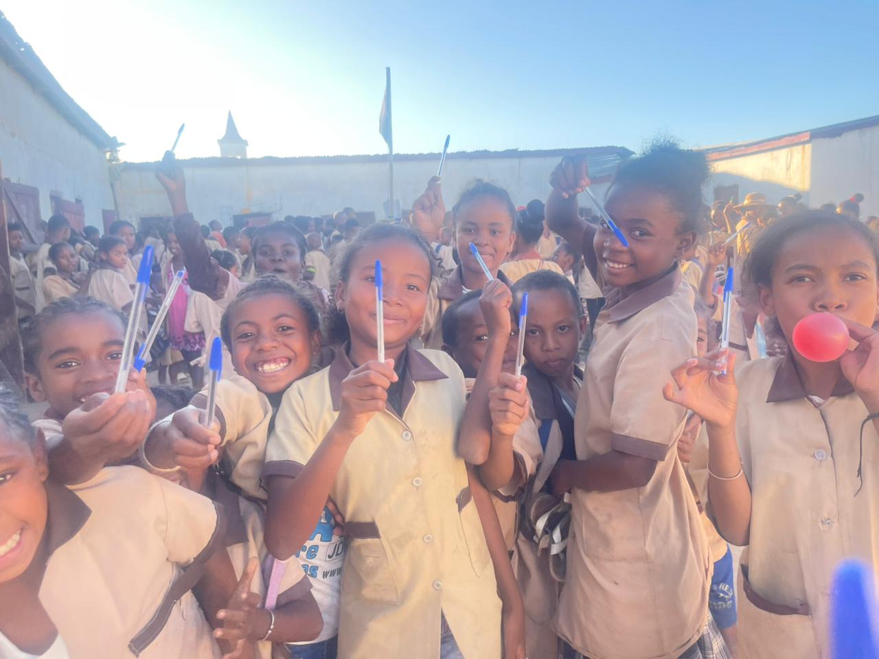 oy and pride: Students in Ilakaka show off their new pens, distributed as part of Project Ilakaka’s education support initiative