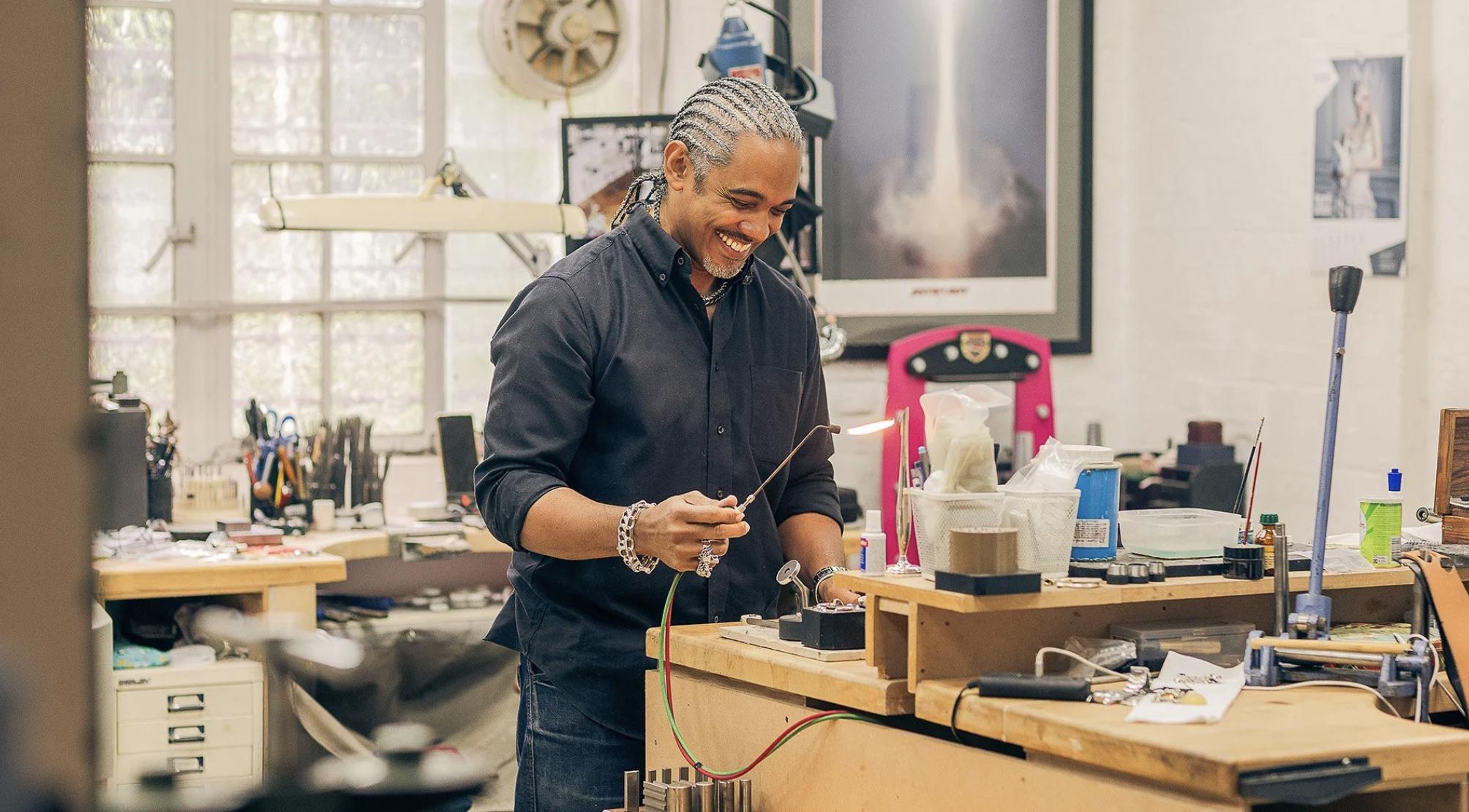 Jeweller Darren Sherwood at work in his London studio. Photograph: Paul Read, courtesy of Goldsmiths’ Fair