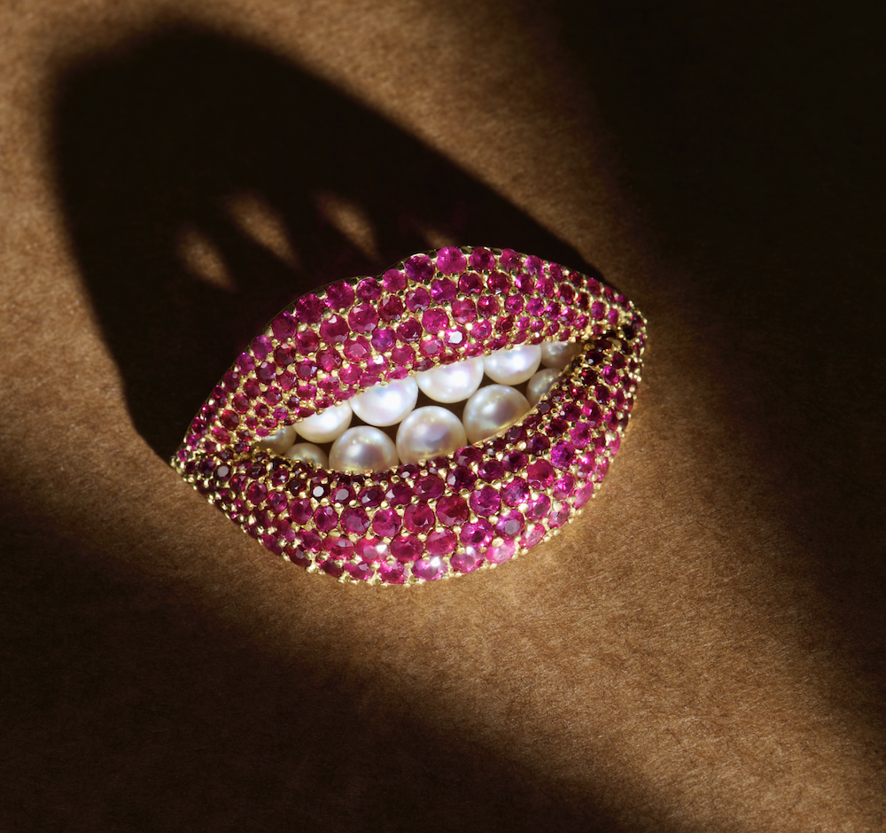 Salvador Dali Henryk Kaston for Salvador Dali cultured pearl and ruby lips brooch.