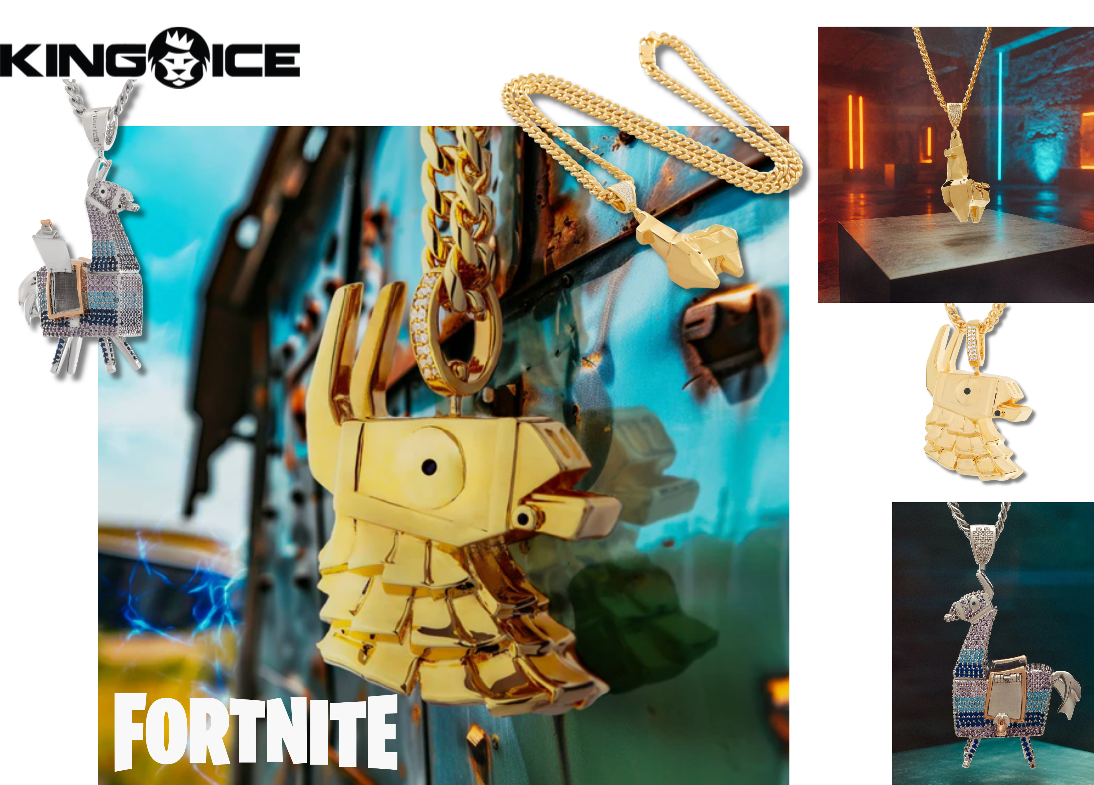 The Llama Trilogy — Supply, Crystal and Wild Ice necklaces bring Fortnite’s most iconic loot symbol to life in three bold styles