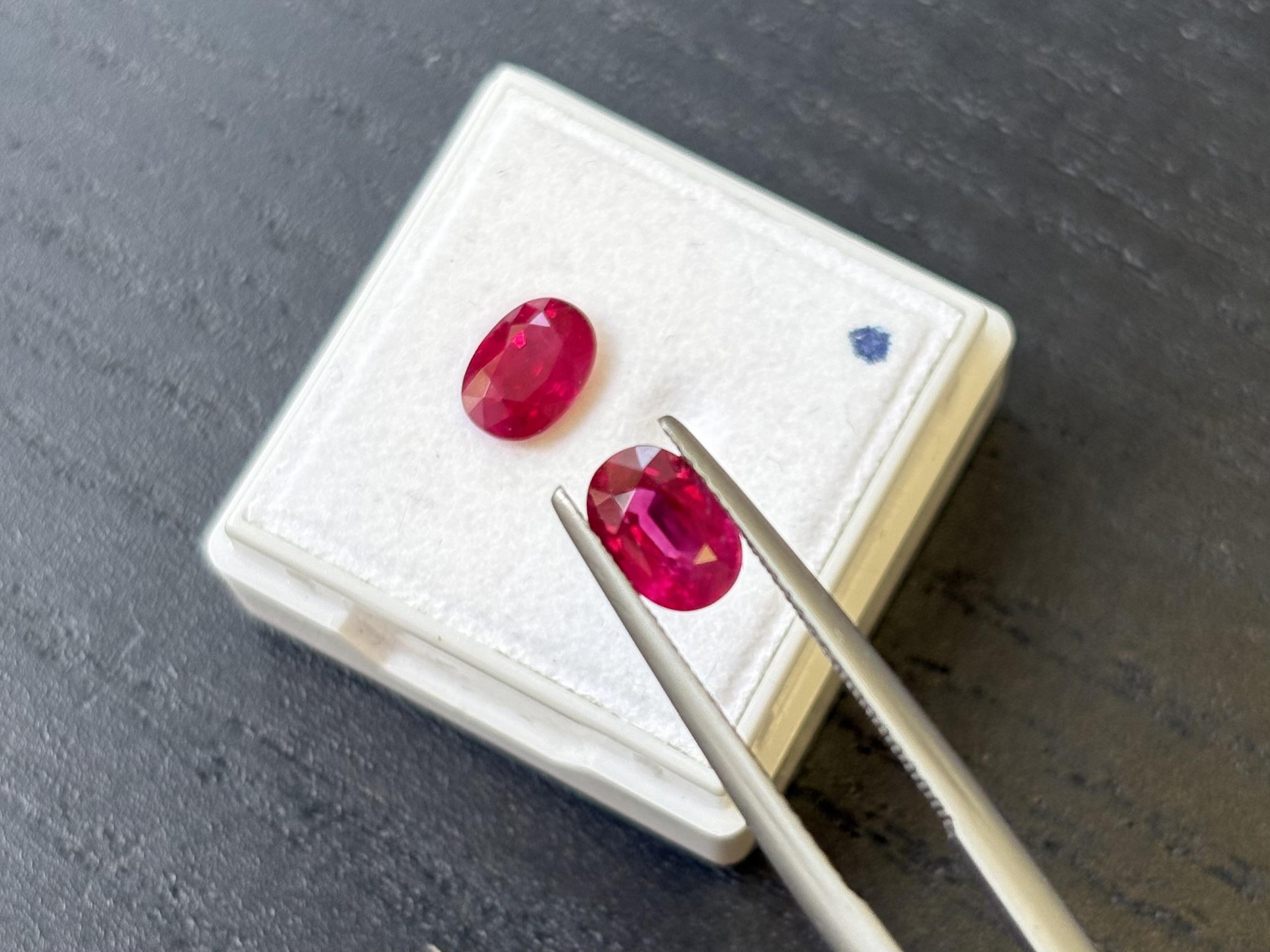 Matching pair of natural oval-cut rubies selected by CR Gems for fine jewellery and bespoke earring designs.