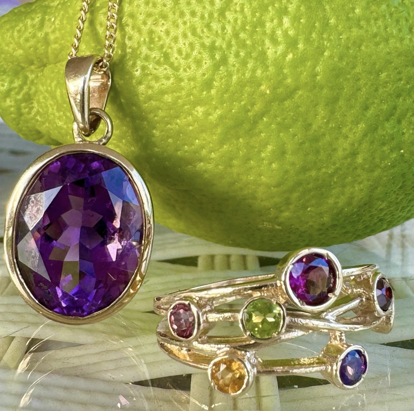 Amethyst Oversized Oval Rubover Set Necklace 2004
