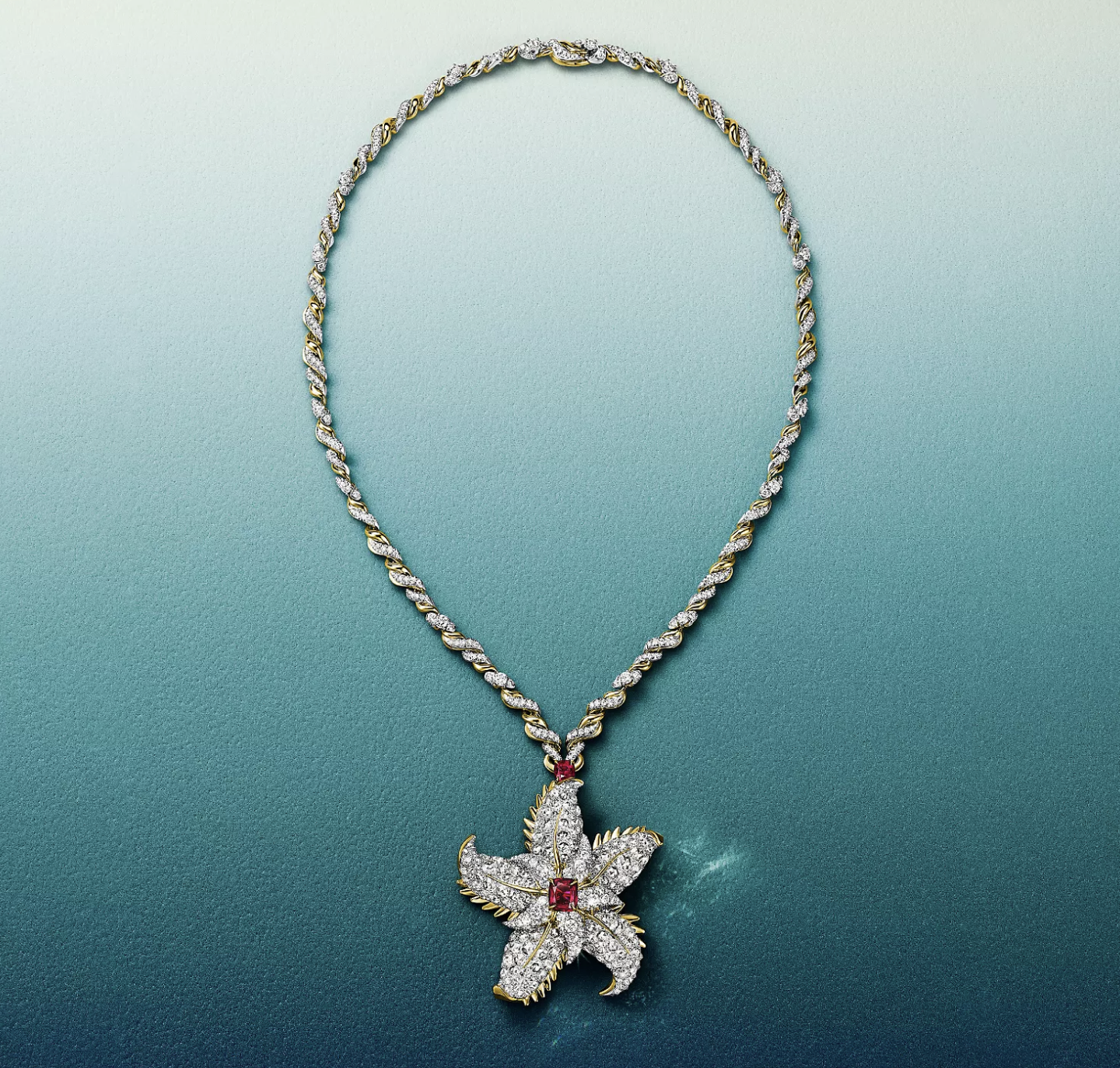 One transformable pendant, set with over 3 total carats of these exceedingly rare rubies, can also be worn as a brooch