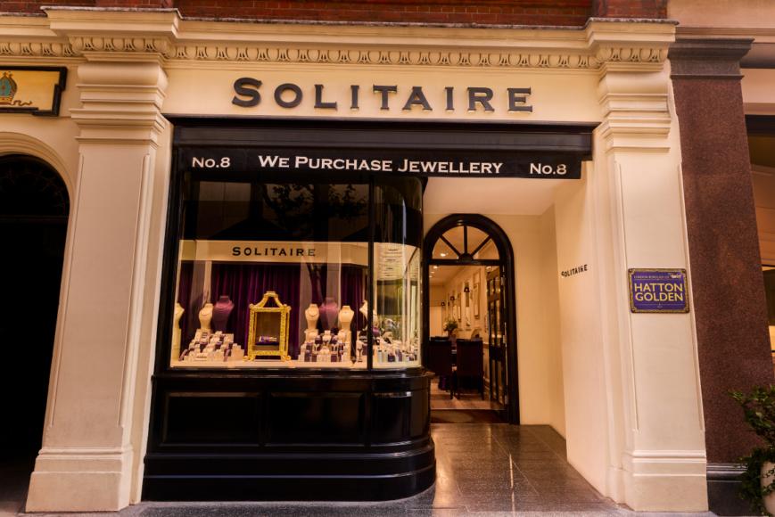 Exterior of Solitaire Jewellers in Hatton Garden during Cadbury’s Hatton Golden Twirl activation