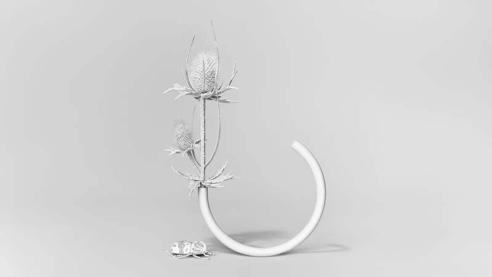 Composition N°5 features thistles and a rhinoceros beetle in diamond-set white ceramic and white gold. 2,880 hours of work. Picture courtesy of Boucheron