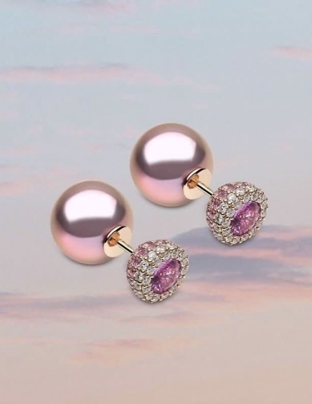 Duet earrings with blush freshwater pearls and diamond