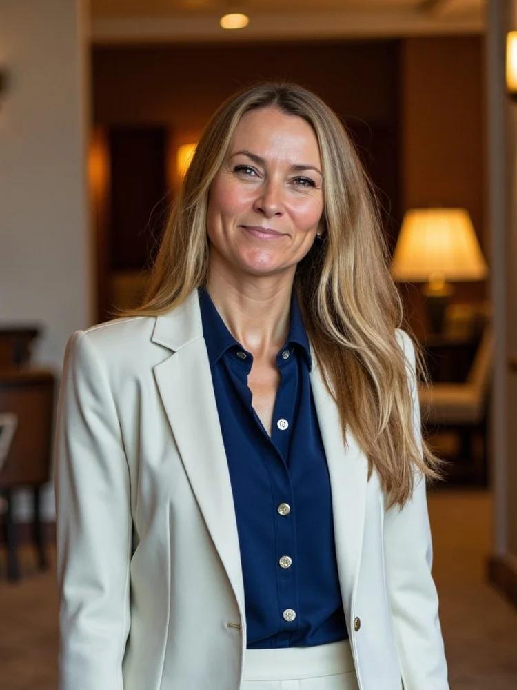 Portrait of Sarah Stoner, Strategic Partnerships Lead at ValuCert, wearing a white blazer over a navy blouse