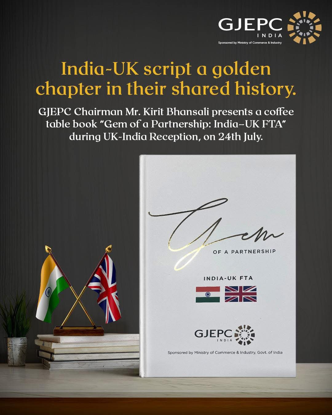 A closer look at “Gem of a Partnership” — the official GJEPC coffee table book commemorating the India–UK Free Trade Agreement, launched at the UK–India Reception