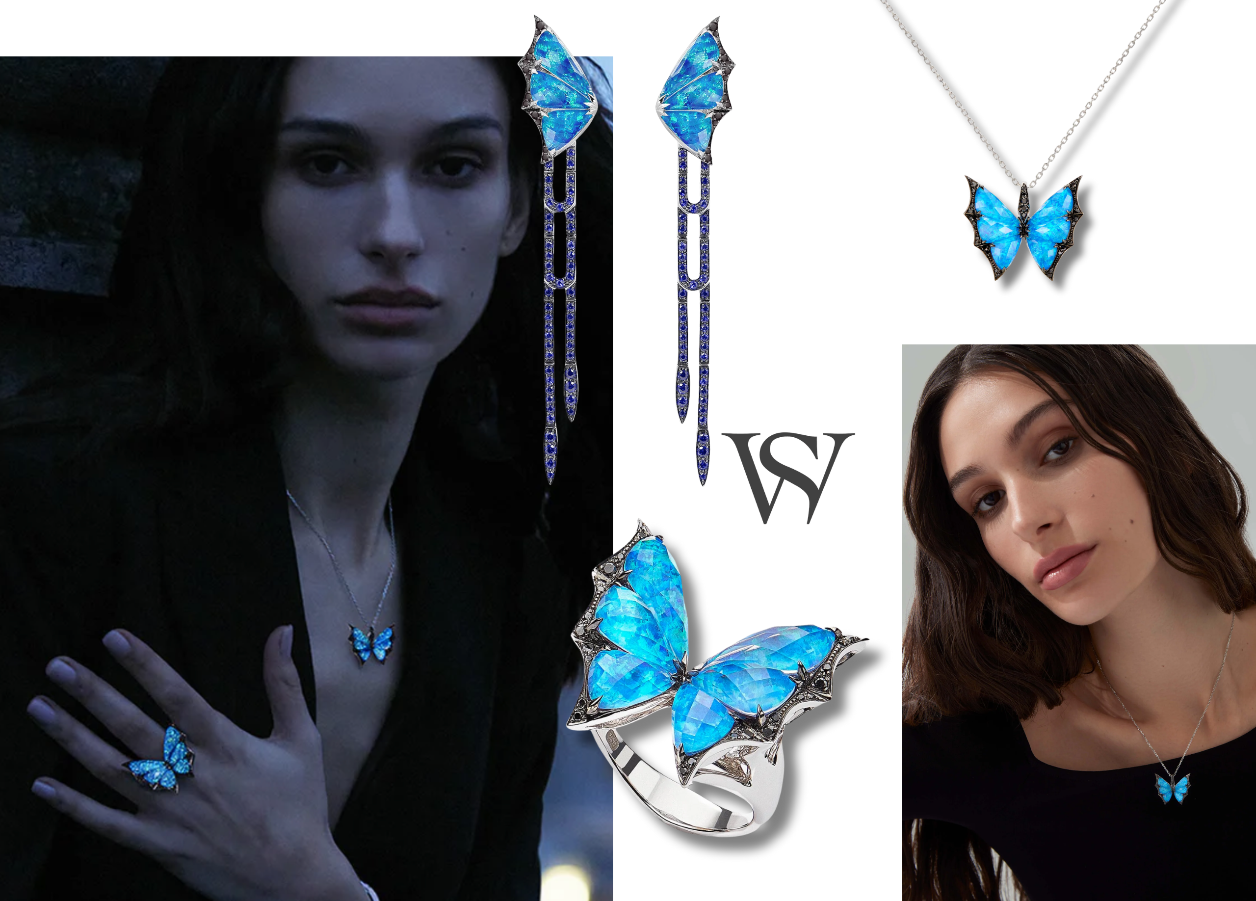 Black Opalescent Crystal Haze and Black Diamond pavé, inspired by nocturnal creatures of the night