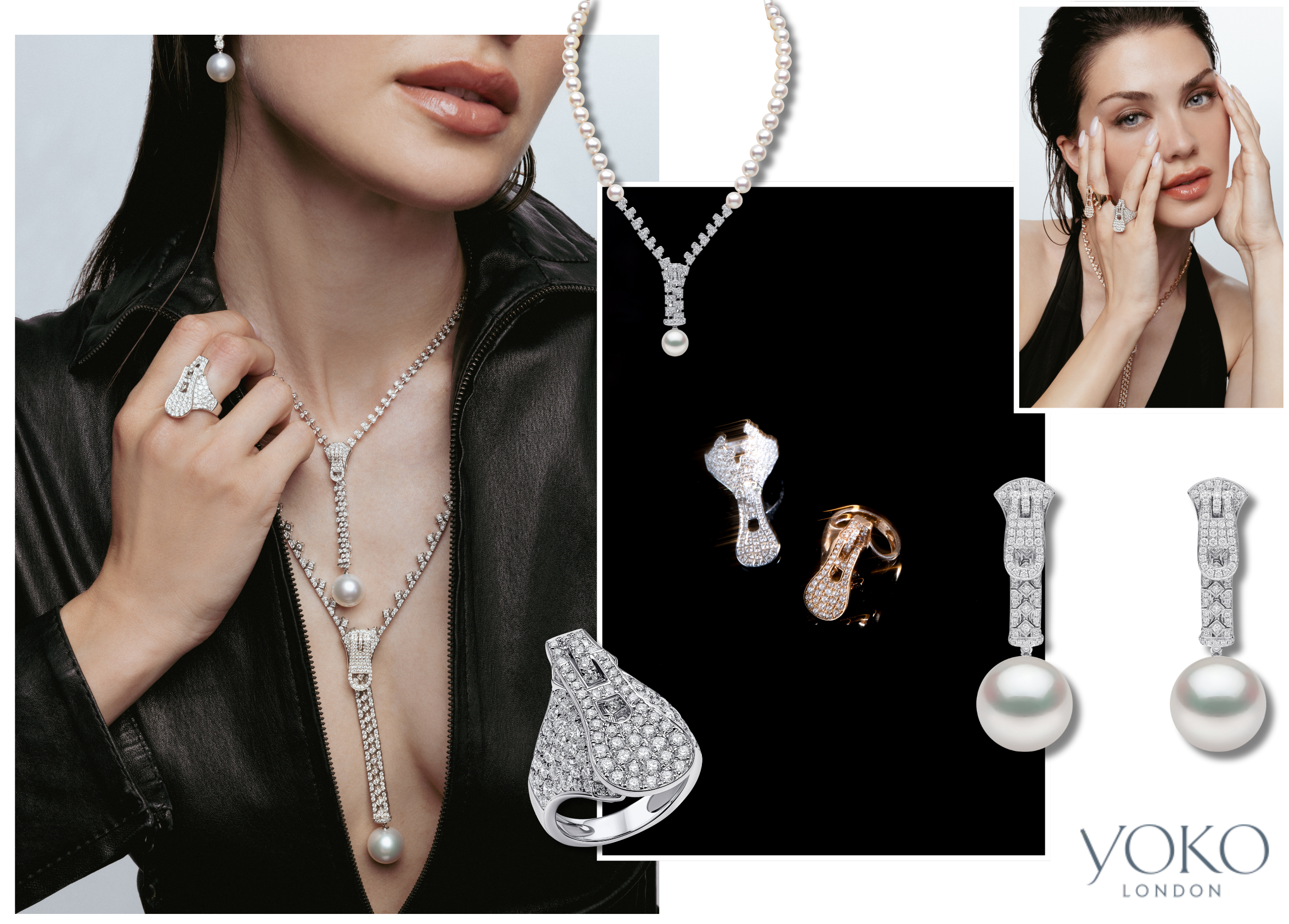 Transformative by design: Yoko London’s Zyyp necklaces, rings and earrings in 18K gold with diamonds and pearls, featuring the collection’s signature zip mechanism