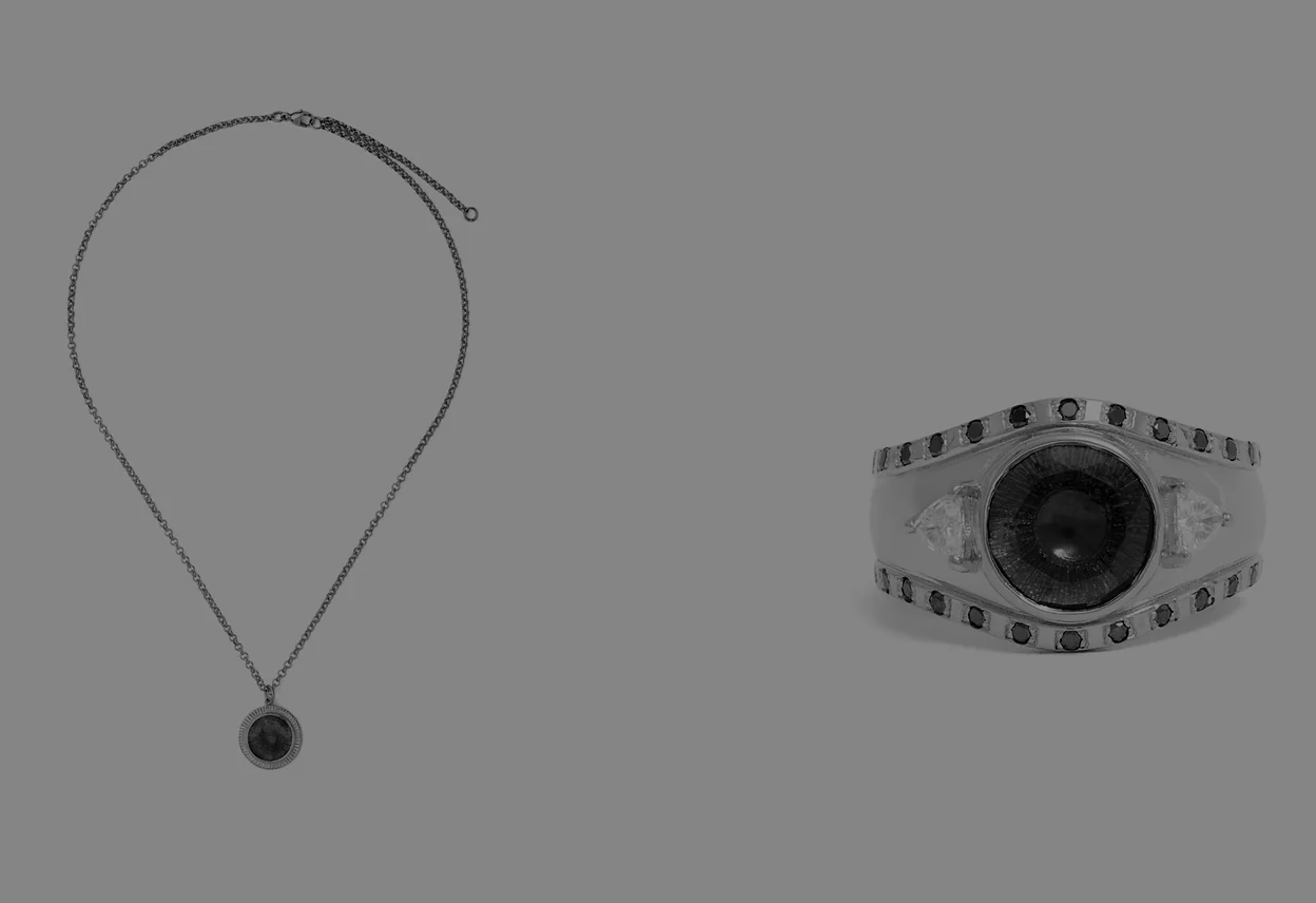 Genevieve Schwartz creates fine jewellery defined by sculptural form and strong contrasts, informed by Art Deco geometry and art historical references. Imagery: Courtesy of Dover Street Market