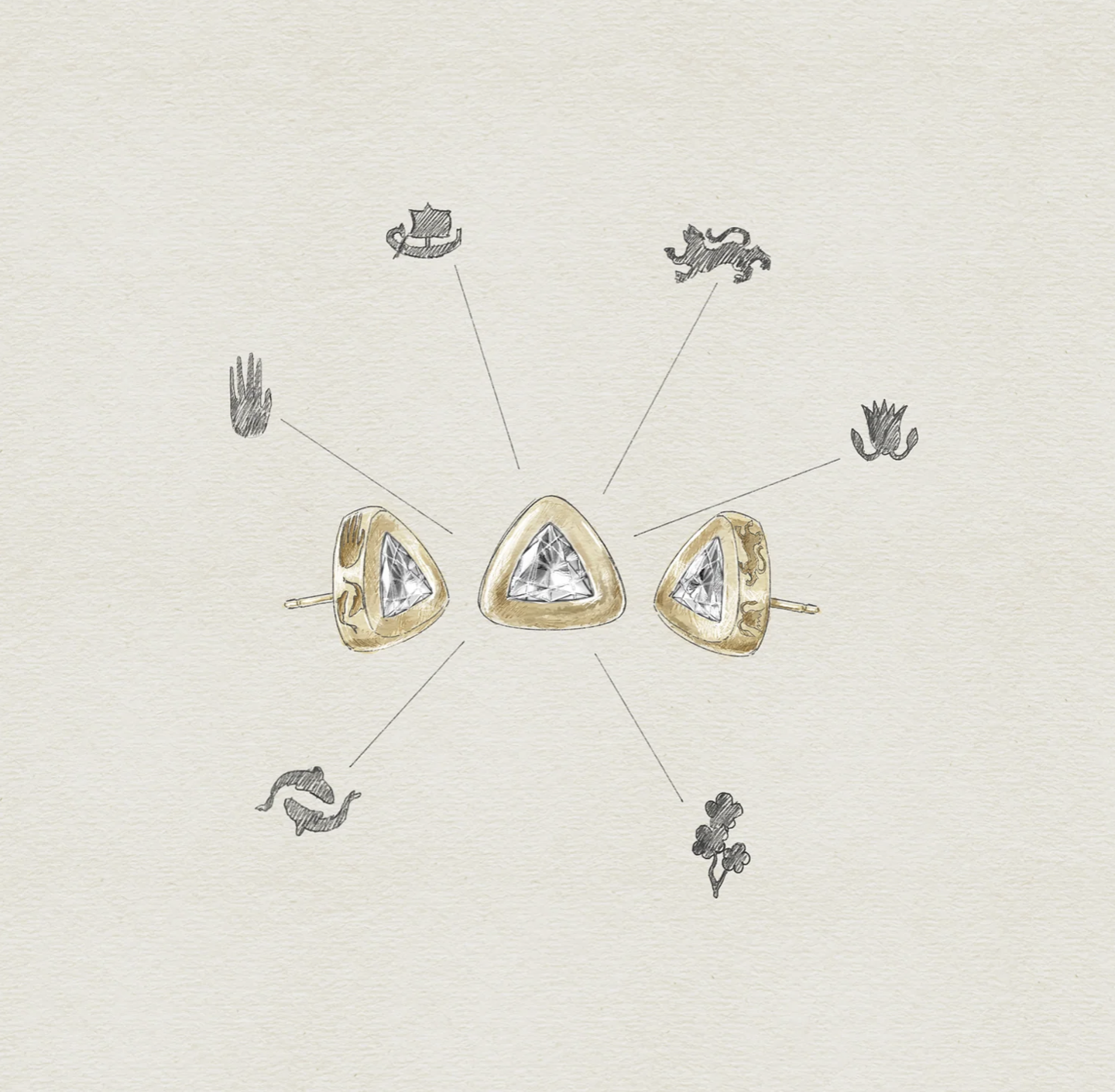A Loverglyphs pendant by DYNE, engraved with personalised symbols and framed in diamonds — a wearable map of memory, place and meaning